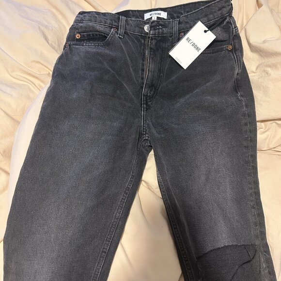 NWT RE/DONE 70's Straight Jeans Black With Rip - Picture 3 of 4